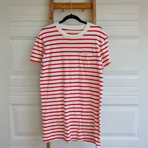Madewell Cotton Red and Cream Striped T-Shirt Dress